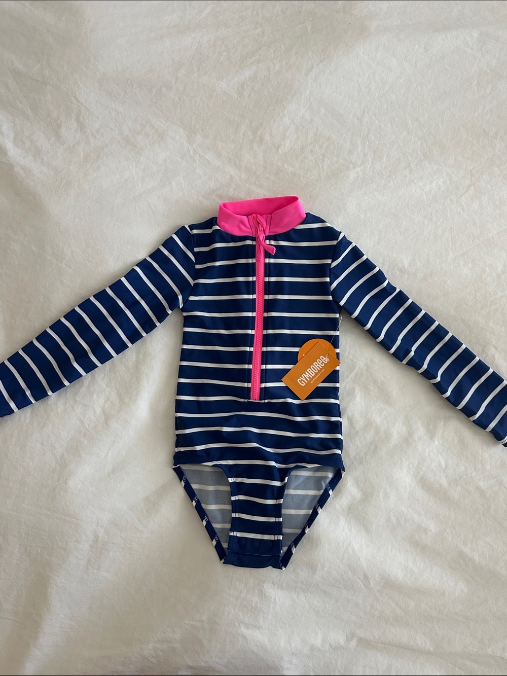 NWT Gymboree Long-Sleeve Stripe Rash Guard Swimsuit - Navy & Pink
